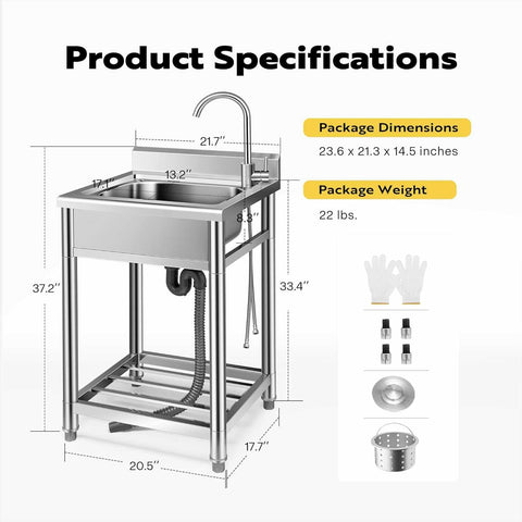 VIVOHOME Stainless Steel Utility Sink with Hot and Cold Faucet