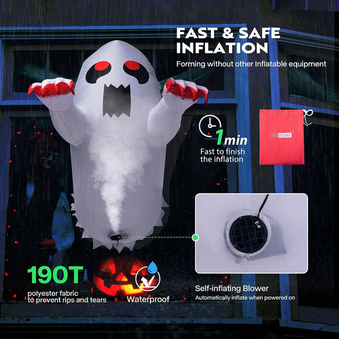 VIVOHOME 3.5ft Halloween Inflatable Ghost with Colorful Lights