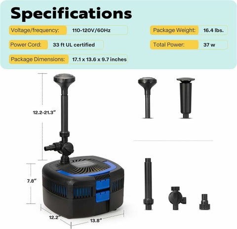 VIVOHOME 4-in-1 Pond Filter System Kits, Water Pump with Filter