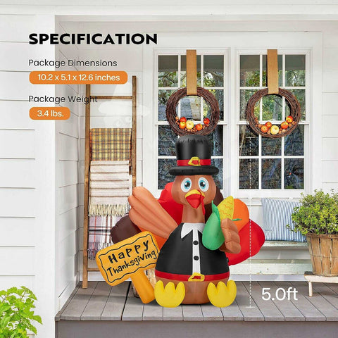 VIVOHOME 4.9ft Inflatable Turkey and Corn with Built-in LED Lights