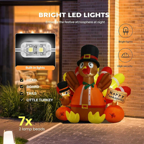 VIVOHOME 4.9ft Inflatable Turkey with Built-in LED Lights