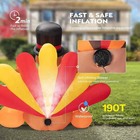 VIVOHOME 4.9ft Inflatable Turkey with Built-in LED Lights