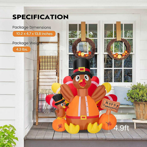 VIVOHOME 4.9ft Inflatable Turkey with Built-in LED Lights