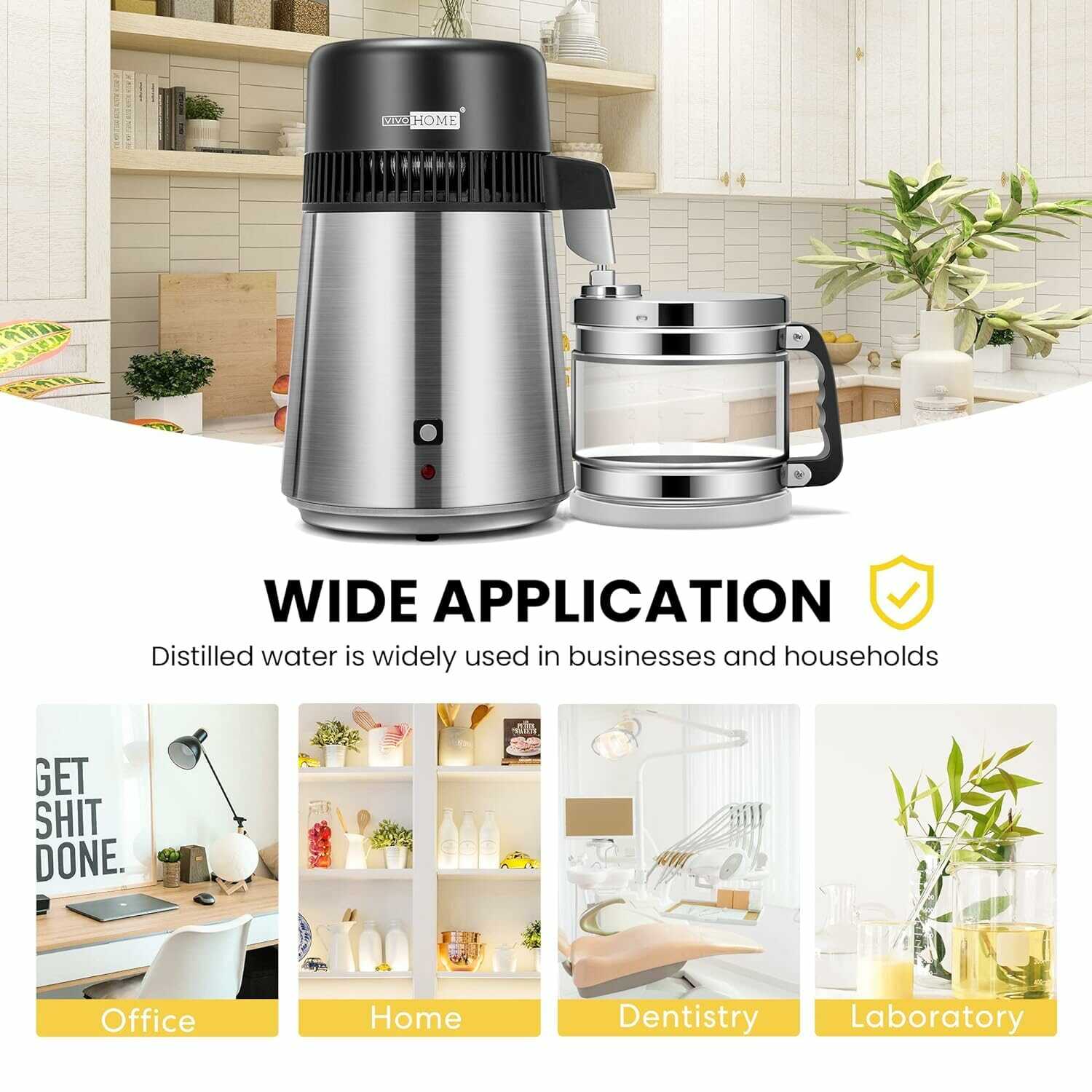 VIVOHOME Water Distiller Machine Countertop 4L 304 Stainless Steel with Smart Switch Purifier Filter