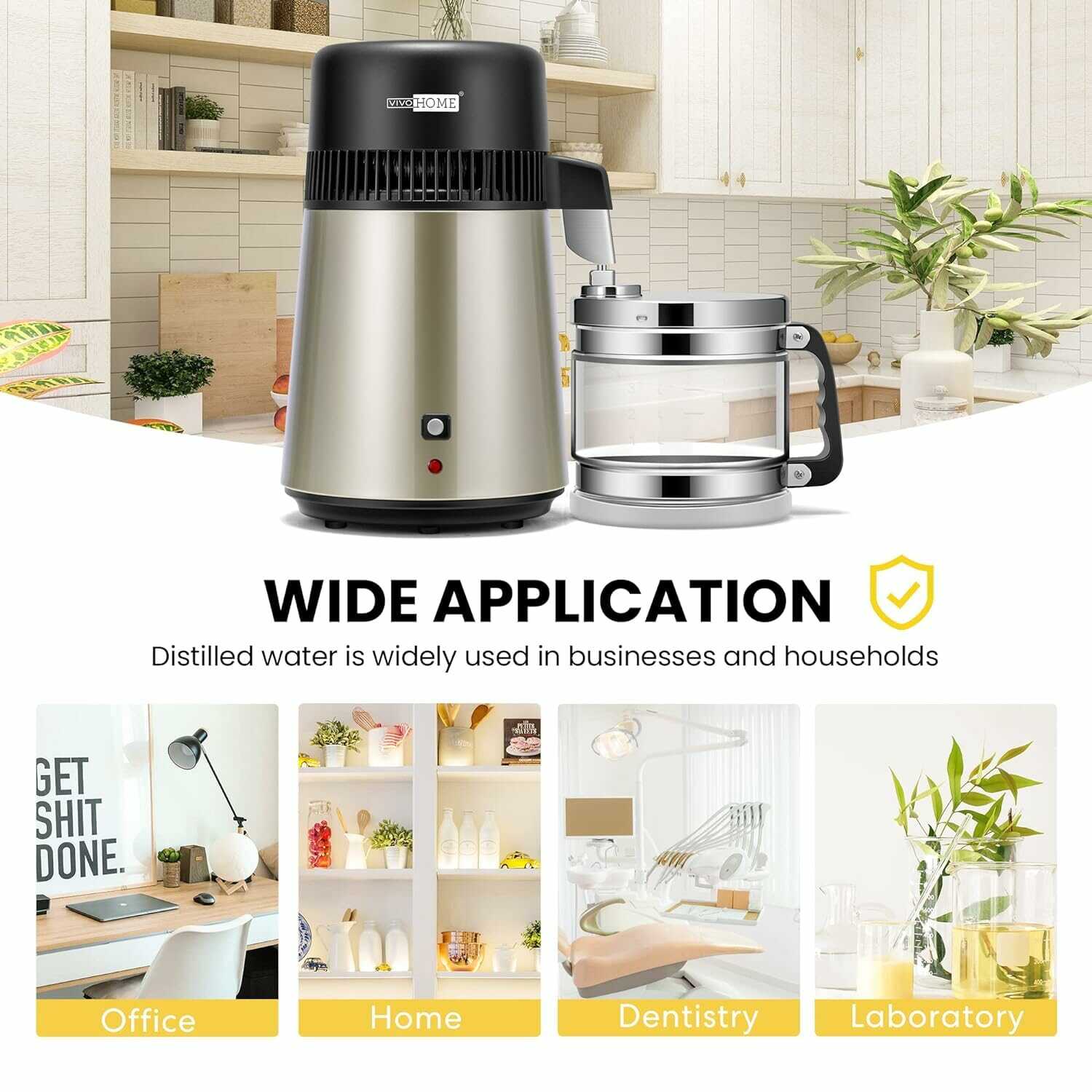 VIVOHOME Water Distiller Machine Countertop 4L 304 Stainless Steel with Smart Switch Purifier Filter