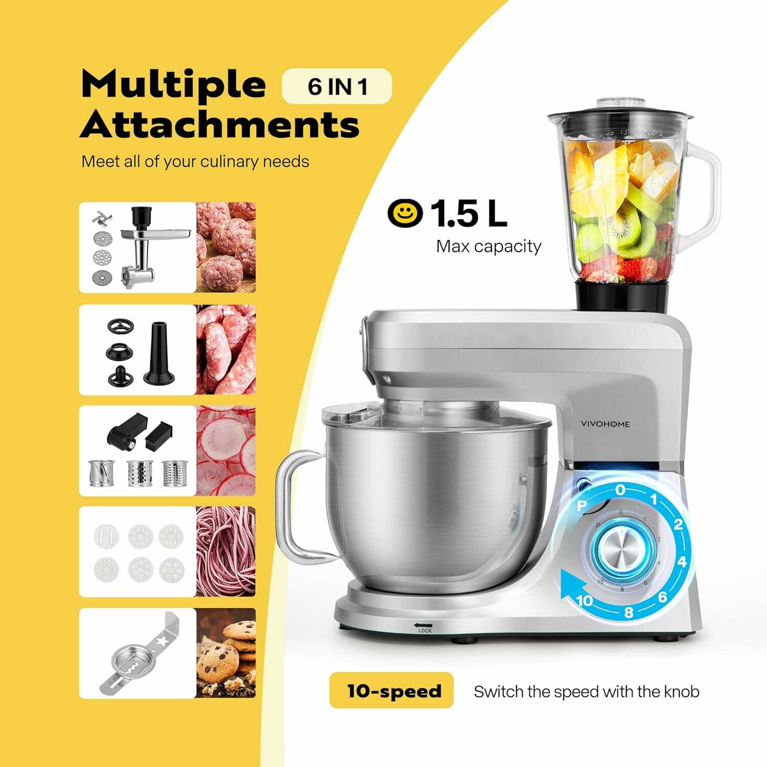 VIVOHOME Multifunctional Electric Stand Mixer