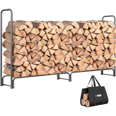 VIVOHOME 8ft Firewood Rack Log Wood Holder with Carrier Bag