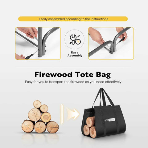 VIVOHOME 8ft Firewood Rack Log Wood Holder with Carrier Bag