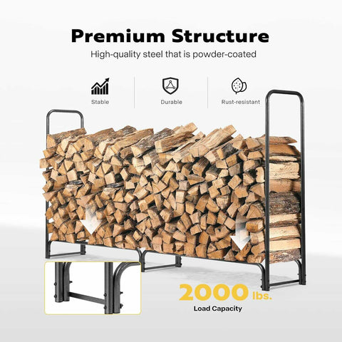 VIVOHOME 8ft Firewood Rack Log Wood Holder with Carrier Bag