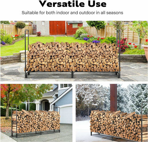 VIVOHOME 8ft Firewood Rack Log Wood Holder with Carrier Bag