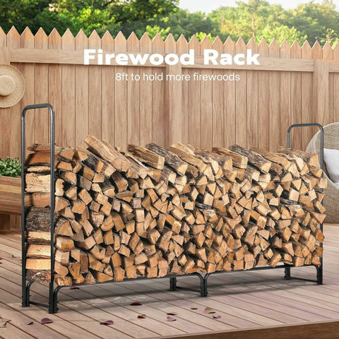 VIVOHOME 8ft Firewood Rack Log Wood Holder with Carrier Bag