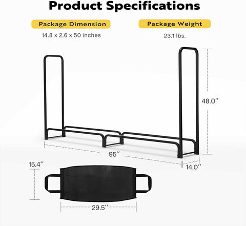 VIVOHOME 8ft Firewood Rack Log Wood Holder with Carrier Bag