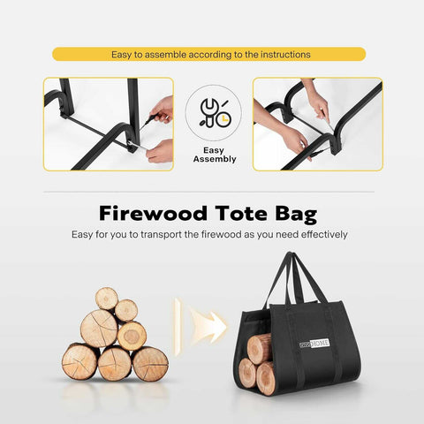 VIVOHOME 8ft Firewood Rack Log Wood Holder with Carrier Bag