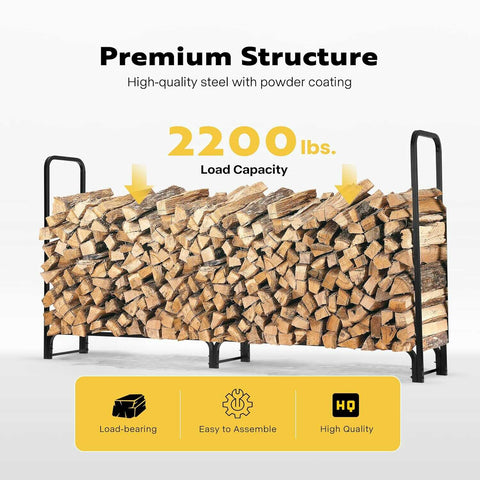 VIVOHOME 8ft Firewood Rack Log Wood Holder with Carrier Bag