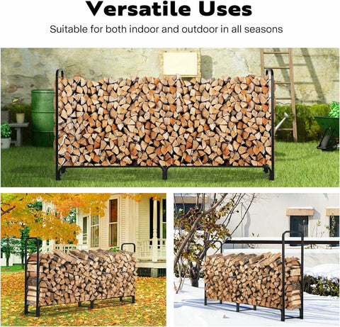 VIVOHOME 8ft Firewood Rack Log Wood Holder with Carrier Bag