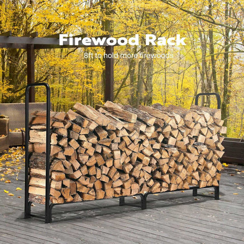 VIVOHOME 8ft Firewood Rack Log Wood Holder with Carrier Bag