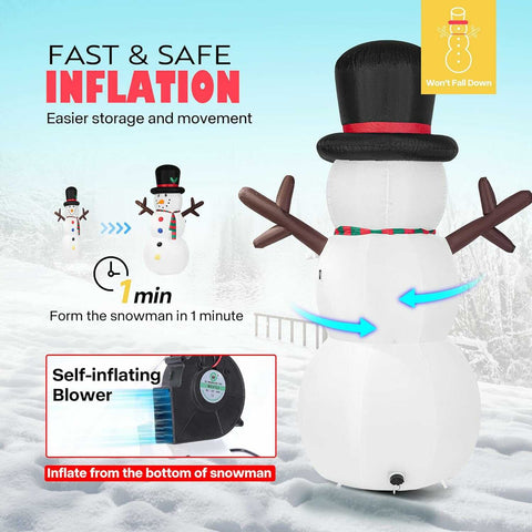 VIVOHOME 8ft Christmas Inflatable Snowman with Scarf and Hat Colorful Rotating Led Lights