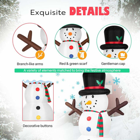 VIVOHOME 8ft Christmas Inflatable Snowman with Scarf and Hat Colorful Rotating Led Lights