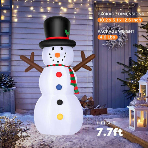 VIVOHOME 8ft Christmas Inflatable Snowman with Scarf and Hat Colorful Rotating Led Lights