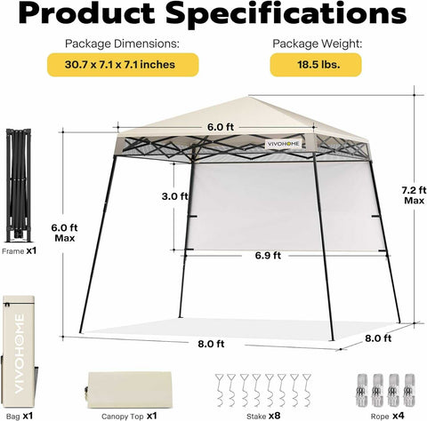 VIVOHOME 8x8ft Pop-Up Canopy Tent