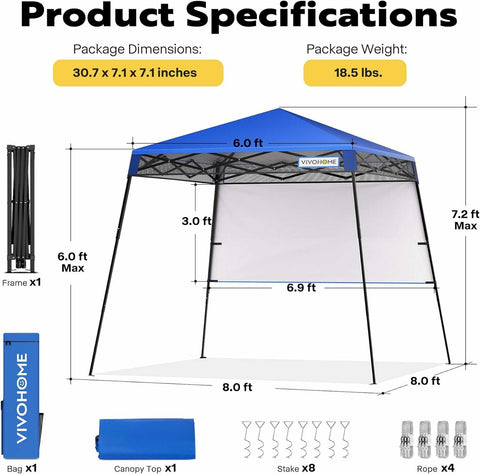 VIVOHOME 8x8ft Pop-Up Canopy Tent