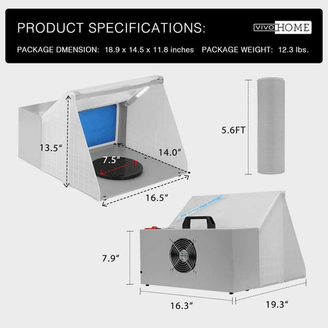 VIVOHOME Airbrush Paint Spray Booth Kit with 3 LED Lights Turn Table and Filter Hose