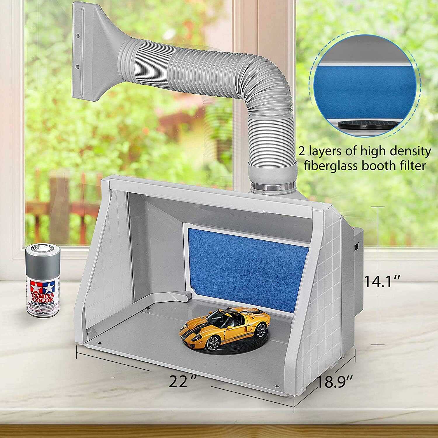 VIVOHOME Dual Fans Airbrush Paint Spray Booth Kit with 3 LED Lights Turn Table and Filter Hose