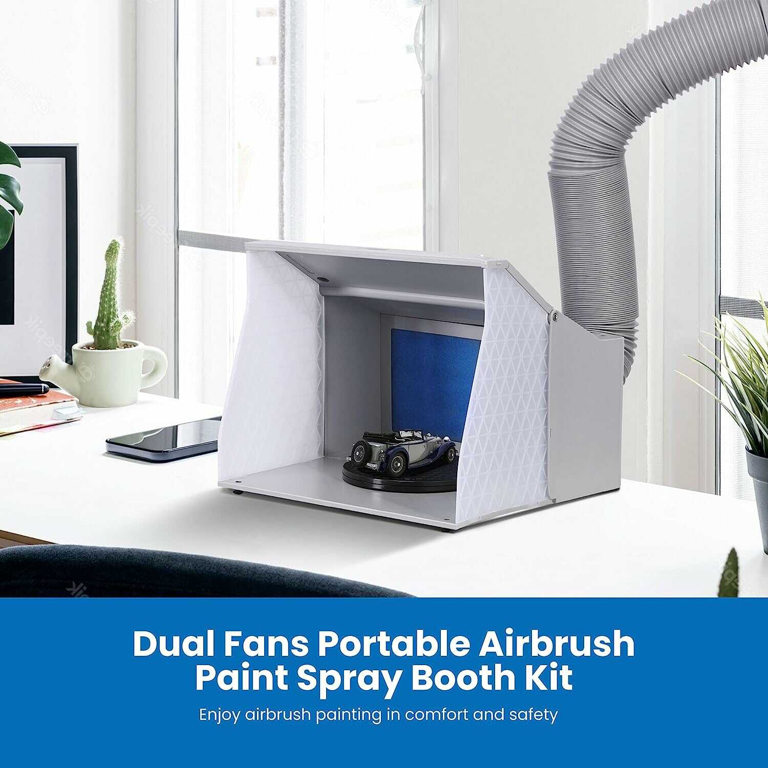 VIVOHOME Dual Fans Airbrush Paint Spray Booth with 4 LED Lights Turn Table and Filter Hose