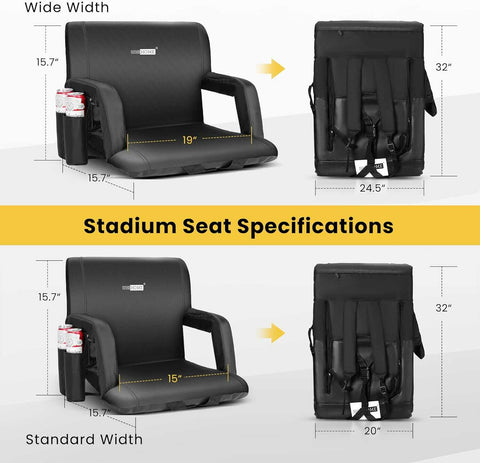 VIVOHOME Foldable Stadium Seat Chair with Backrest and Armrests, Portable Cushions