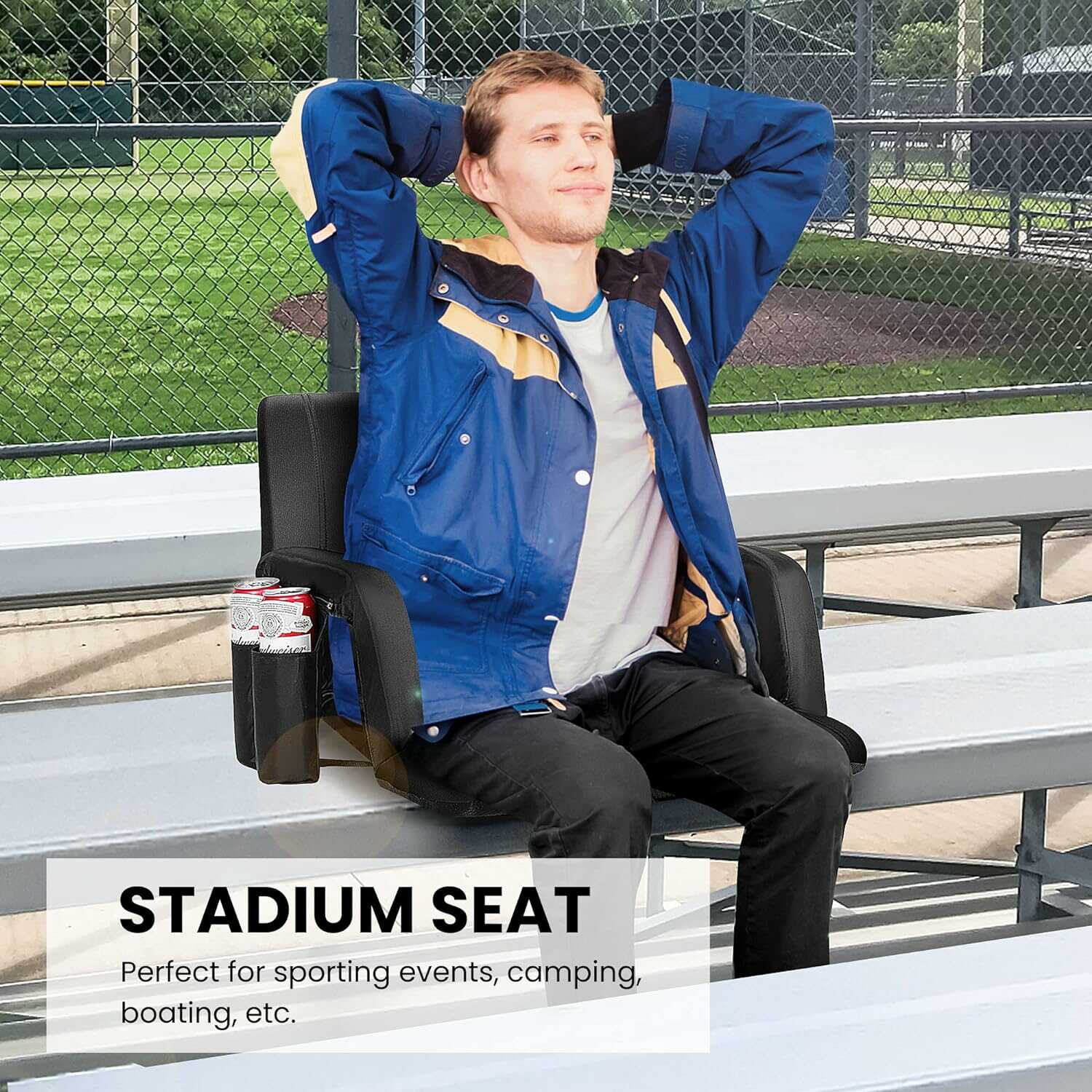 VIVOHOME Foldable Stadium Seat Chair with Backrest and Armrests, Portable Cushions