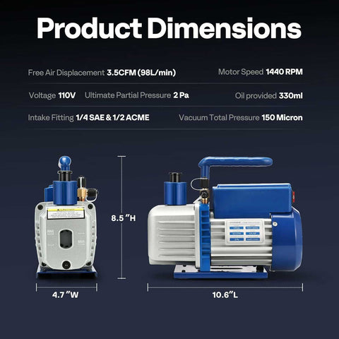 VIVOHOME HVAC Vacuum Pump for Air Conditioner Servicing Resin Degassing with Oil Bottles