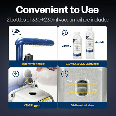 VIVOHOME HVAC Vacuum Pump for Air Conditioner Servicing Resin Degassing with Oil Bottles