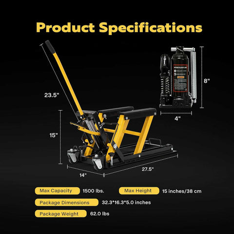 VIVOHOME Hydraulic Motorcycle Lift Jack 1500Lbs Steel with Wheels and Handle