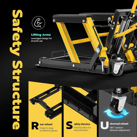 VIVOHOME Hydraulic Motorcycle Lift Jack 1500Lbs Steel with Wheels and Handle