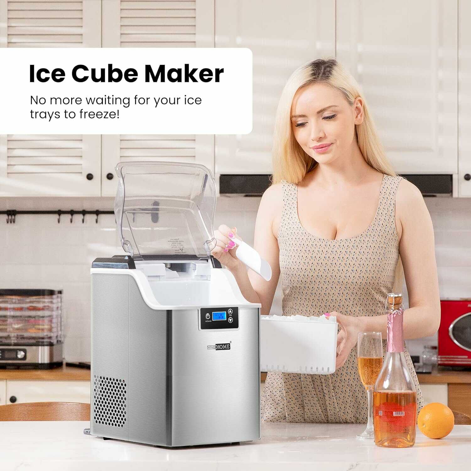 VIVOHOME Nugget Ice Maker Machine with Scoop and 10 Ice Bags 44lbs/Day