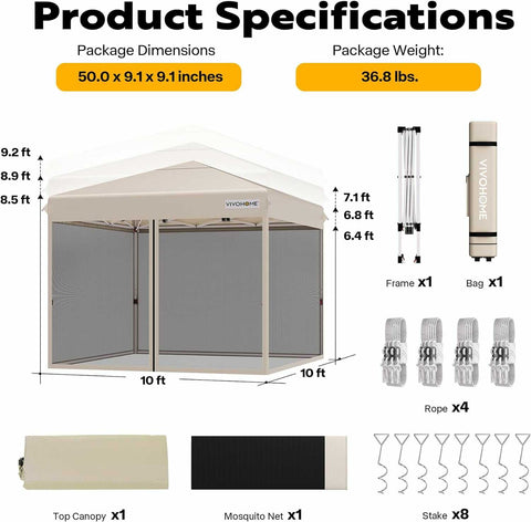 VIVOHOME  Pop-Up Canopy, Outdoor Screen Tent with Mosquito Netting