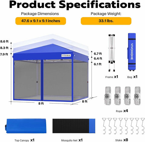 VIVOHOME  Pop-Up Canopy, Outdoor Screen Tent with Mosquito Netting