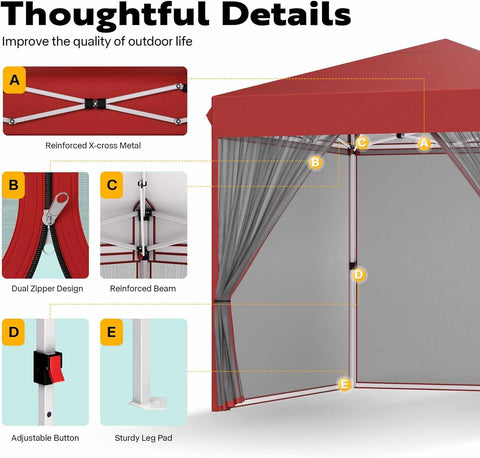 VIVOHOME  Pop-Up Canopy, Outdoor Screen Tent with Mosquito Netting