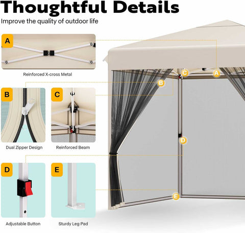 VIVOHOME  Pop-Up Canopy, Outdoor Screen Tent with Mosquito Netting