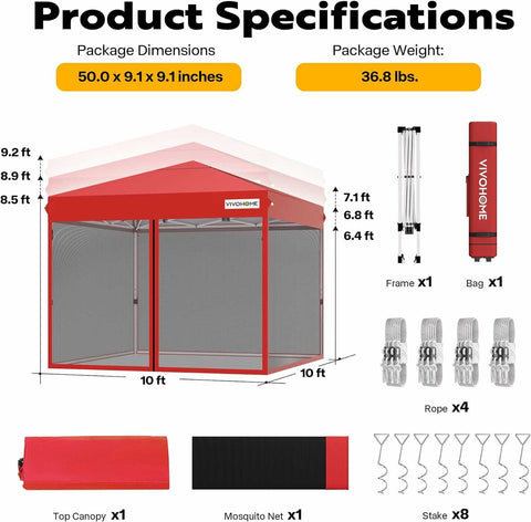 VIVOHOME  Pop-Up Canopy, Outdoor Screen Tent with Mosquito Netting