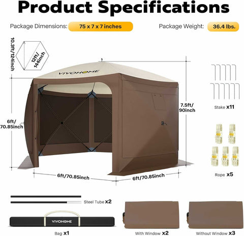 VIVOHOME Pop Up Gazebo Screen Tent