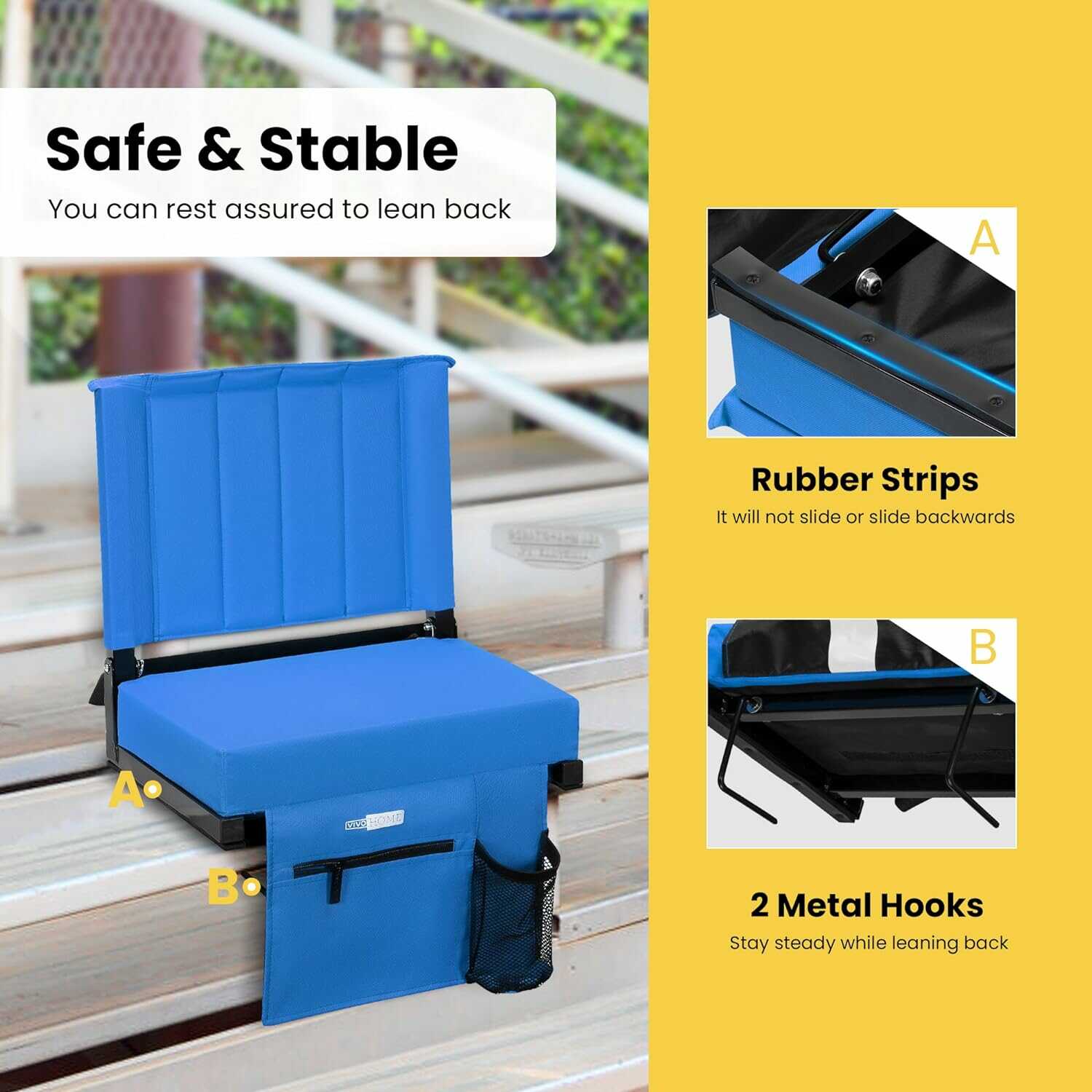 VIVOHOME Portable Stadium Seat for Bleachers with Back Support and Shoulder Strap