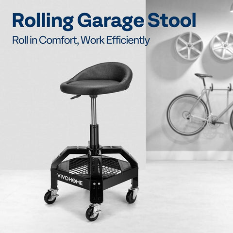 VIVOHOME Adjustable Garage Stool with Wheels with Tool Tray Storage and Wheels