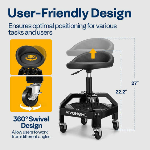 VIVOHOME Adjustable Garage Stool with Wheels with Tool Tray Storage and Wheels