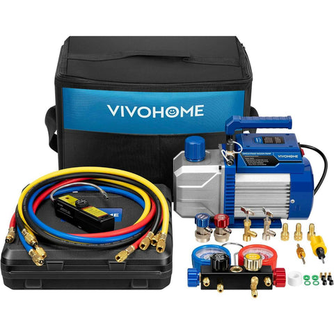 VIVOHOME Single Stage HVAC Vacuum Pump and 4 Way AC Manifold Gauge Set Kit with Leak Detector