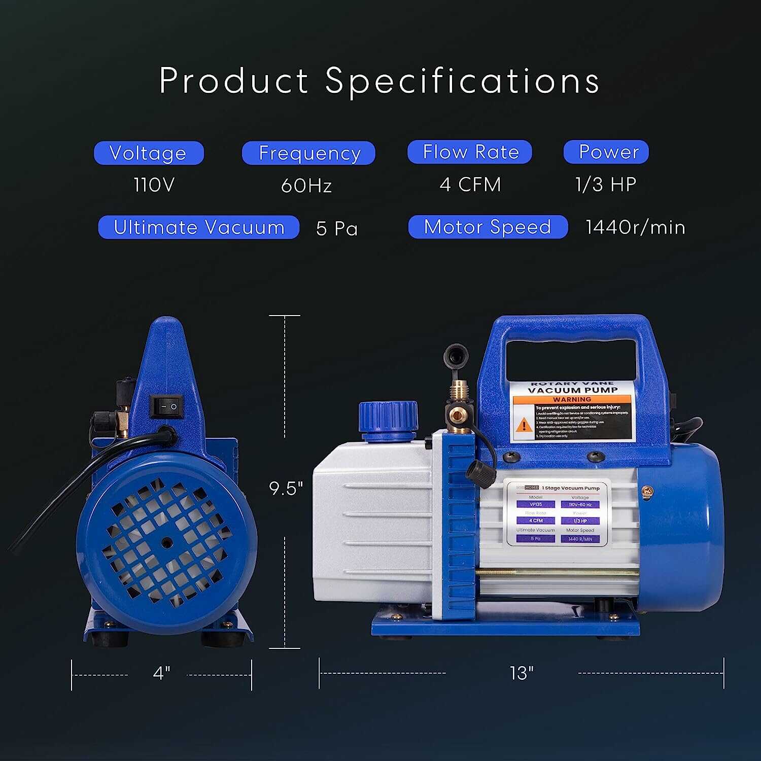 VIVOHOME Upgraded 4CFM 1/3 HP Single Stage Rotary Vane HVAC Vacuum Pump and AC Manifold Gauge Set Kit with Leak Detector