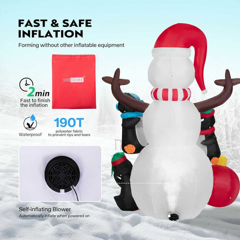 VIVOHOME 6ft Height Christmas Inflatable Snowman with Penguins and Ornment Colorful Rotating Led Lights