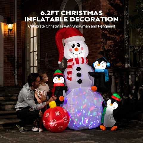 VIVOHOME 6ft Height Christmas Inflatable Snowman with Penguins and Ornment Colorful Rotating Led Lights