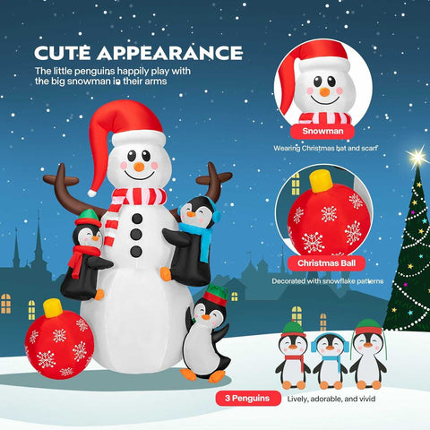 VIVOHOME 6ft Height Christmas Inflatable Snowman with Penguins and Ornment Colorful Rotating Led Lights