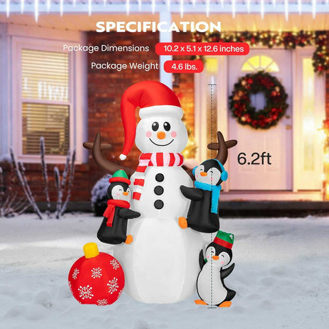 VIVOHOME 6ft Height Christmas Inflatable Snowman with Penguins and Ornment Colorful Rotating Led Lights